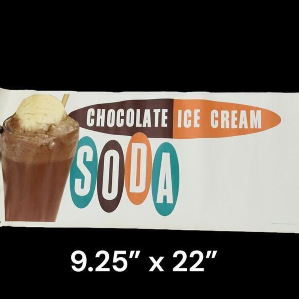 Vintage 1950s Original Lithograph Diner Poster Sign Chocolate ICE CREAM Soda